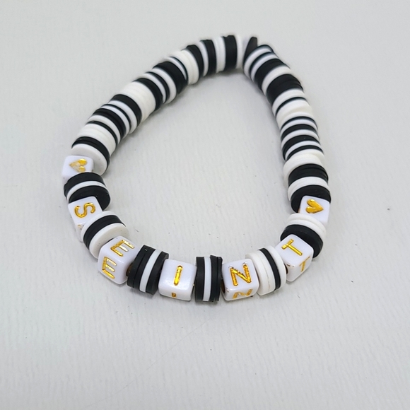 SEINT bracelet handmade black & white flat beads - Picture 1 of 4